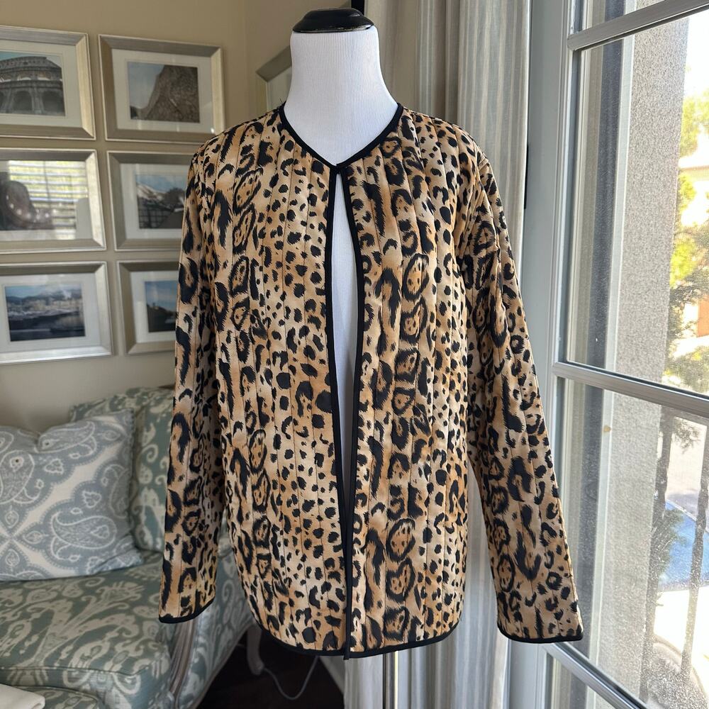 Vintage Leopard Print Quilted Open Front Blazer Coat Size US L Morgan Cole